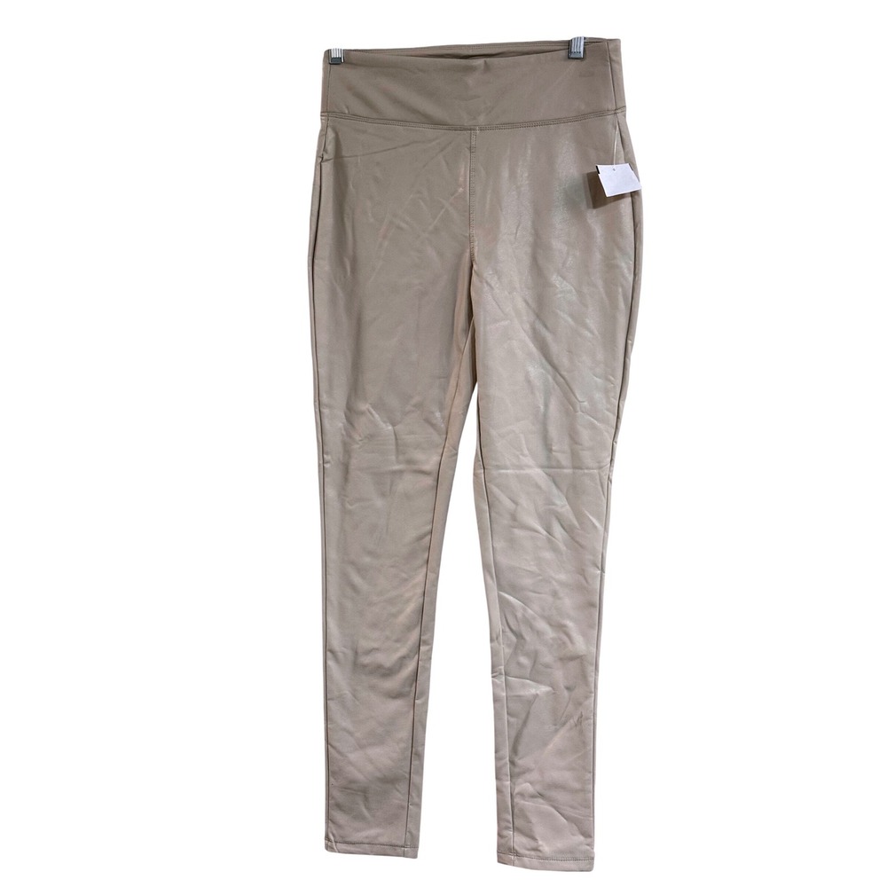 BBJ Los Angeles Womens High Waisted Faux Leather Skinny Beige Fit Pants NWT Sz M